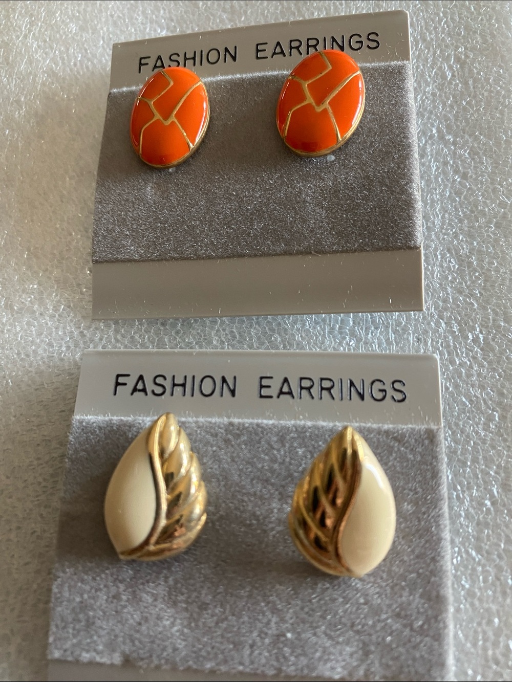 - Orange Oval and Cream Teardrop Stud Sets